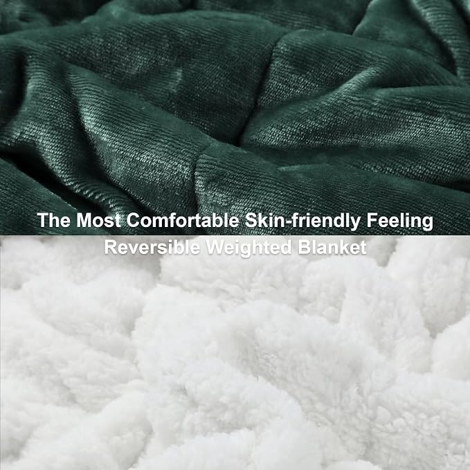 Alomidds Weighted Blanket for Adults, Twin Size 12 lbs Weighted Blankets,Heavy Blanket with Reversible Soft Shiny Fleece and Cozy Warm Sherpa for Couch Bed, 48 x 72 inches,Green