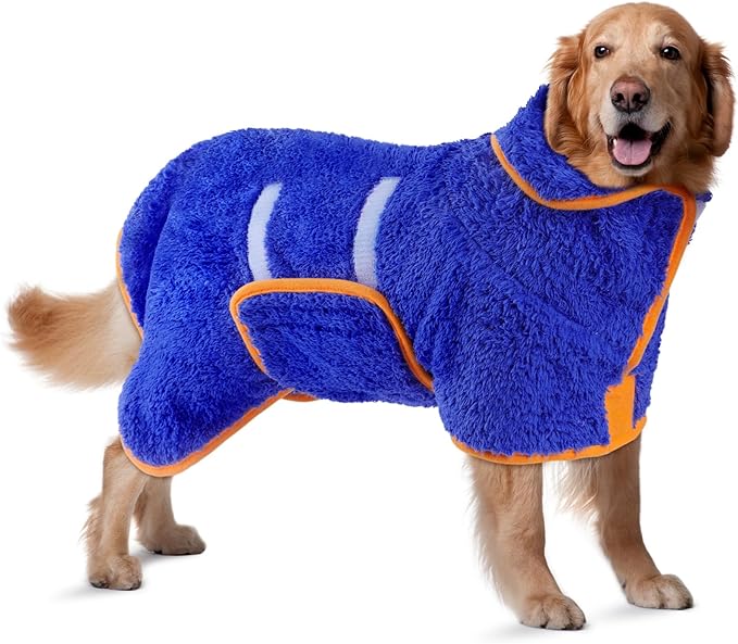 Bienbee Dog Bathrobe, Quick Drying Super Absorbent Pet Robes for Small Medium Large Dogs, Drying Coat for After Bath & Swim, Warm & Cozy Dogs Towels, Dog Puppy Bath Supplies, Dark Blue XL