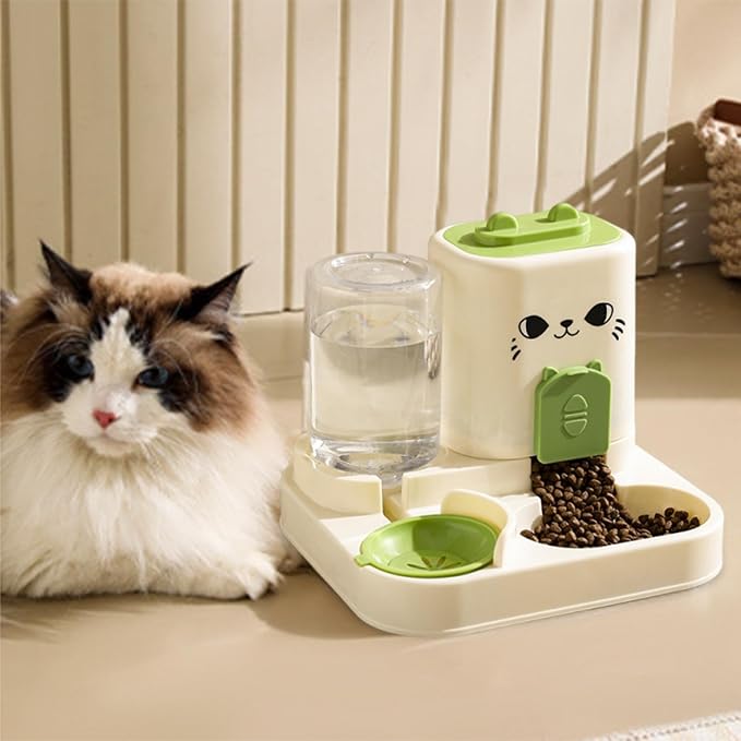 2 in 1 Automatic Pet Feeder Water Dispenser Portable Travel Supplies Cat Food Bowl Food Container for Kitten Small Dogs Bunny, Green