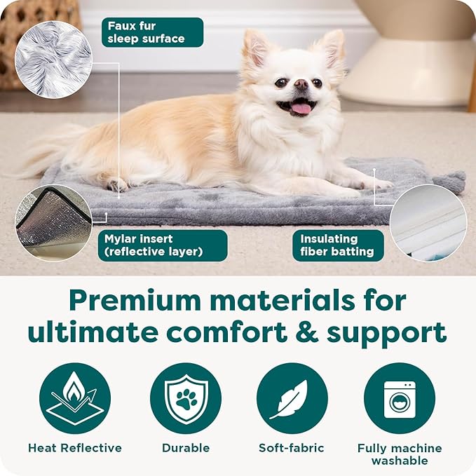 FurHaven ThermaNAP Self Warming Cat Mat, Dog Bed for Crates with Self-Warming Technology for Cozy Rest, Fully Machine Washable, Small, Plush Faux Fur, Espresso