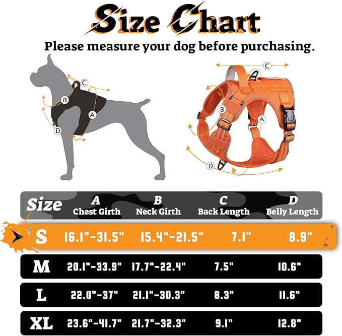 rabbitgoo Tactical Dog Harness for Small Dogs No Pull Adjustable Military Vest with Handle MOLLE Reflective Heavy Duty Dog Vest for Walking Training Hunting Outdoor Working Medium Size Dog Orange S