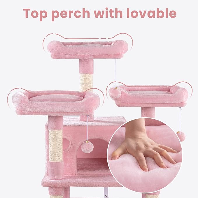 SHA CERLIN 68 Inches Multi-Level Large Cat Tree for Large Kitties/Big Cat Tower with Condo/Cozy Plush ‌Pussycat Perches/Sisal Scratching Posts and Hammocks/Activity Center/Pink