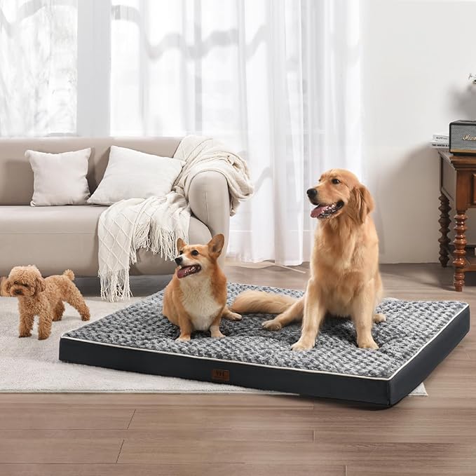 WESTERN HOME WH Orthopedic Dog Beds Large Sized Dog, Waterproof Large Pet Bed with Removable Washable Cover and Nonskid Bottom, Thick Egg Crate Foam Pet Beds, Grey 36"