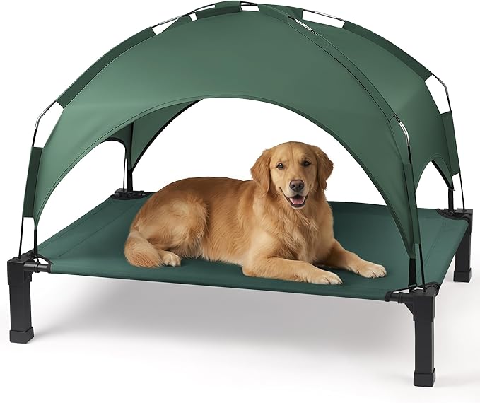Heeyoo Elevated Dog Bed with Removable Canopy, Portable Dog Cot with Sun Protection Shade Tent, Raised Pet Cooling Cot Bed for Dogs, 51in