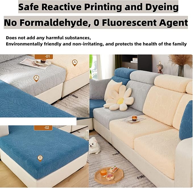 Yoovat Couch Cushion Covers for Sofa Couch Covers Wear-Resistant Universal Sofa Cover Washable Stretch for Sectional Slipcovers (Texture-Sea Blue,Large Triple Seat Cover)