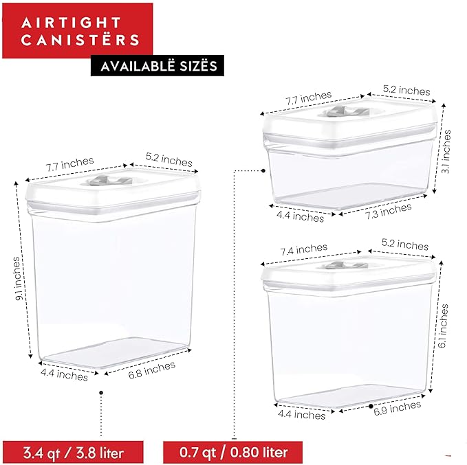 DWËLLZA KITCHEN Large Airtight Food Storage Containers with White Lids (3.8L, 0.8L) - Clear Plastic Bulk Food Pantry & Kitchen Storage Containers for Flour, Sugar 4 Pc BPA-Free, Keeps Fresh & Dry