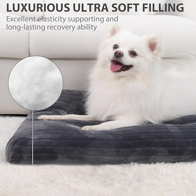 Dog Crate Bed Washable Dog Beds for Medium Dogs Deluxe Thick Flannel Fluffy Comfy Kennel Pad Anti-Slip & Anti-Scratch Pet Sleeping Mat, 29 x 21 Inch, Gray