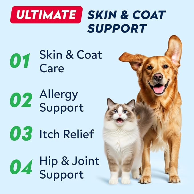 StrellaLab 64 OZ Salmon Oil for Dogs - Omega 3 for Dogs & Cats, Itch & Allergy Relief, Wild Alaskan Salmon Oil Dogs Skin & Coat, Dog Fish Oil Liquid, Shedding Supplement EPA & DHA Fatty Acids - 2Packs