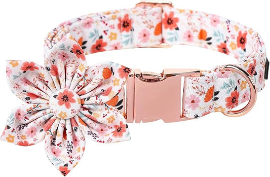 Lionet Paws Design Dogs Collar Cute Adjustable Flower Dog Collars for Girl Female Medium Large Dogs with Summer Floral L
