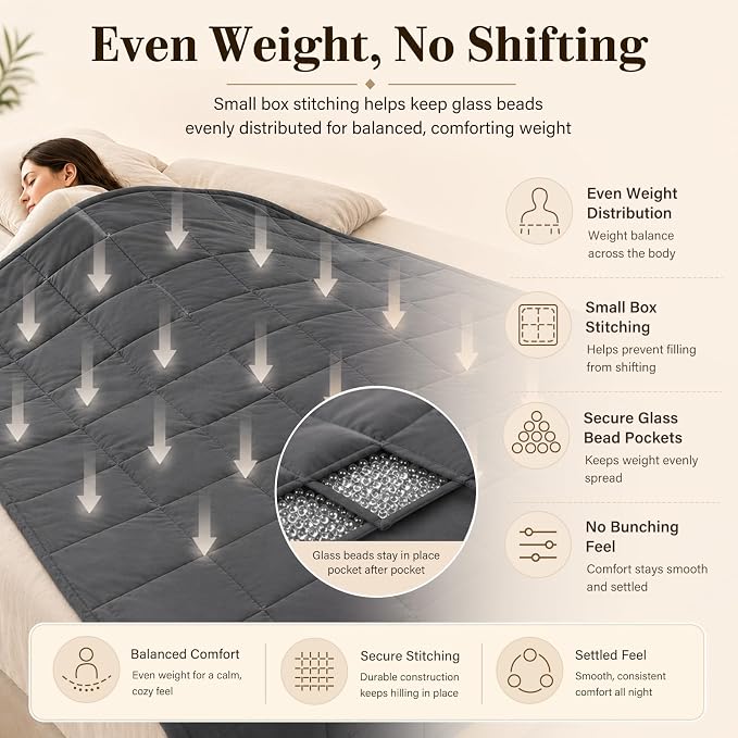 L'AGRATY Weighted Blanket Queen Size (Dark Grey, 60''x80'' | 25 lbs) Cooling Breathable Heavy Blanket with Glass Beads for Adults