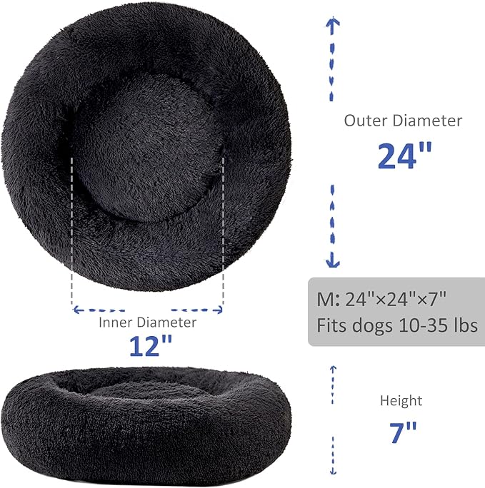 Washable Dog Round Bed - Medium Donut Dog Bed, Comfy Calming Cuddler