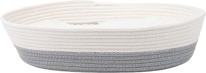 Kitty City Woven Cat Bed with Removable Washable Cushion, Cozy Braided Rope Indoor Cat Bed with Natural Catnip, Warm Round Cat Bed for Small to Medium Cats, 14” x 19" - White/Grey