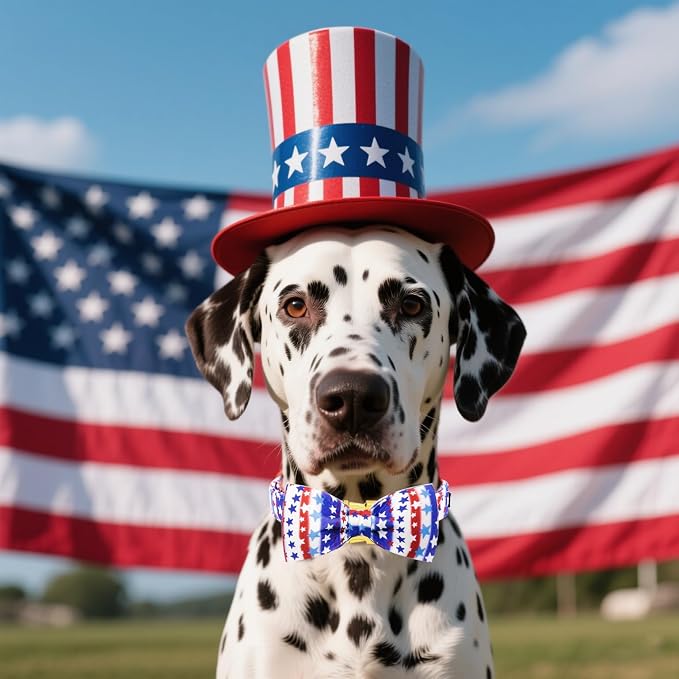 Maca Bates American Flag Dog Collar with Stars Bow Tie for Dogs Bowtie 4 of 7 Blue Red and White Adjustable Durable Patriotic Star Collars USA Independence Day for Small Medium Large Boy Girl Puppy