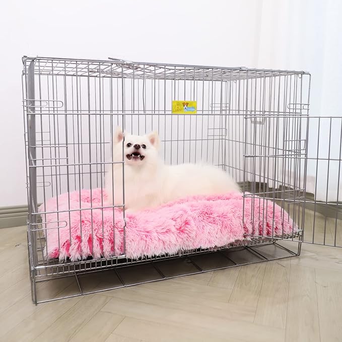 Vonabem Medium Dog Bed Crate Pad 30 inch,Washable Pink Plush Soft Puppy Beds Cute,Pet Mats for Sleeping