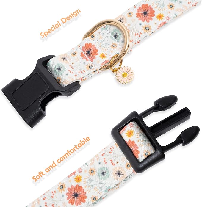 Faygarsle Cotton Designer Dogs Collar Cute Flower Dog Collars for Girl Female Small Medium Large Dogs with Flower Charms XS