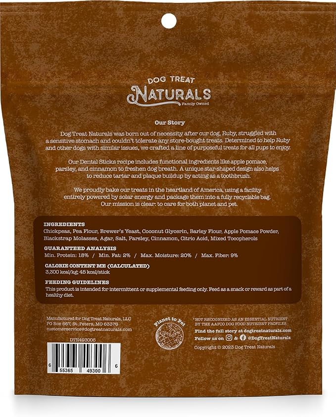 Dog Treat Naturals Chickpea & Cinnamon Dental Sticks 10oz, 20ct | Dog Dental Chew Treats for Small, Medium, Large Dogs | Freshen Breath, Fight Plaque-Tartar | Natural Teeth Cleaning Treats | USA Made