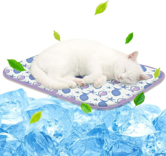 NWK Pet Cooling Mat -Q-Max>0.345 Ice Silk Cooling Mat for Dogs & Cats Portable & Washable Pet Cooling Blanket, Car Seats, Beds for Summer (Purple Fish, 20'' X 16'' X 0.3'')