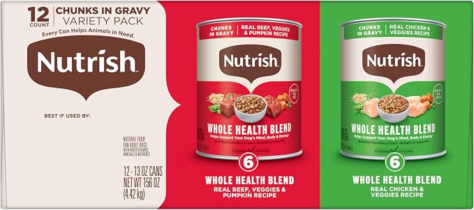 Nutrish Whole Health Blend Chunks in Gravy Variety Pack Wet Dog Food,13 oz. Can,(Rachael Ray),(Pack of 24)
