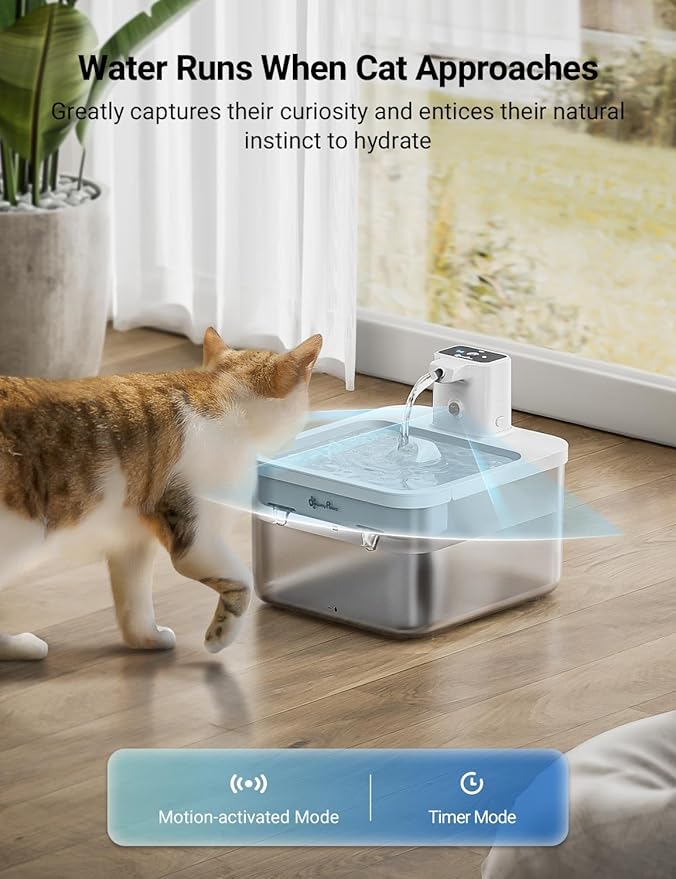DownyPaws Cat Water Fountain Cordless, 84oz/2.5L Fursink Wireless Pet Water Fountains for Cats Indoor, Battery Operated Cat Drinking Fountain with Motion Sensor, Ultra Quiet Pump, BPA-Free, White