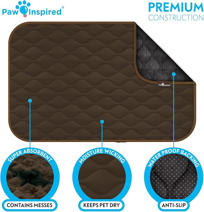 Paw Inspired Washable Padded Crate Mats for Dogs | 47” x 29” Pad, Fits 48-inch Kennels | Leakproof, Waterproof Bottom, Plush Pet Beds (Dark Brown)