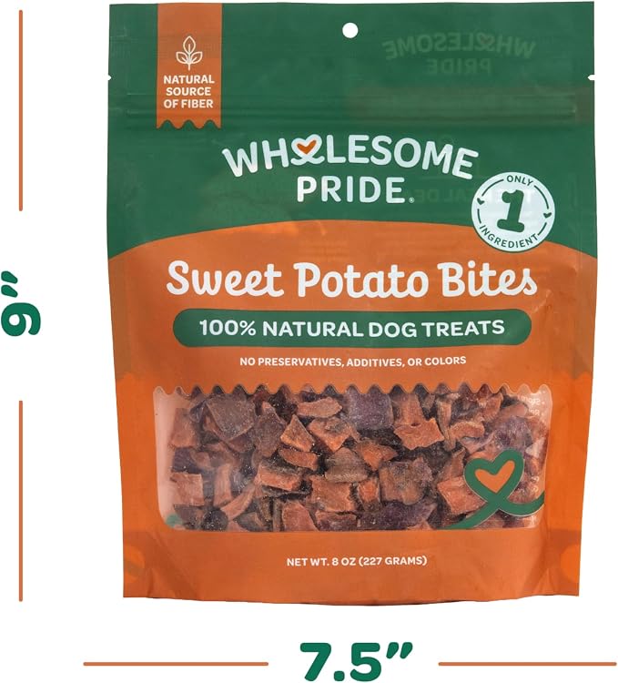 Wholesome Pride Healthy Sweet Potato Bites – Sensitive Stomach Dog Treats, No Preservatives, Single-Ingredient, No Grain, 8 oz
