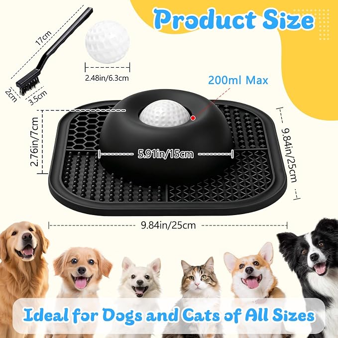 Slow Feeder Dog Bowls & Lick Mat for Liquid and Thick Treat, Anti-Slip Dog Lick Bowl with Interactive Rolling Ball, 5/6 Cup Pup Licking Toy for Large Medium Small Dogs and Cats Black