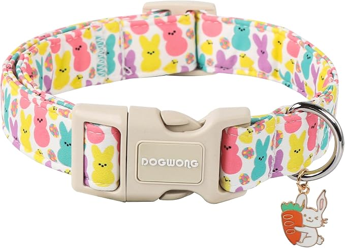 DOGWONG Easter Dog Collar- Cute Coloful Egg Dog Collars Adjustable Designer Easter Day Puppy Heart Dog Collar for Small Medium Large Dogs L