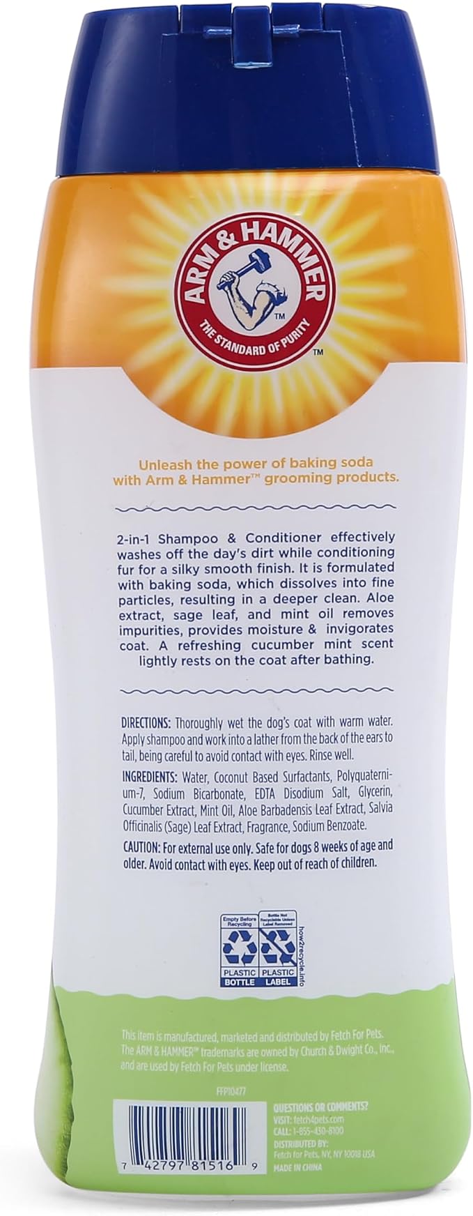 Arm and Hammer for Pets 2-in-1 Dog Shampoo and Conditioner, Cucumber Mint - Odor-Eliminating Baking Soda Formula for Clean, Fresh, Fully Conditioned Dog Coats, 20 Fl Oz - 6 Pack