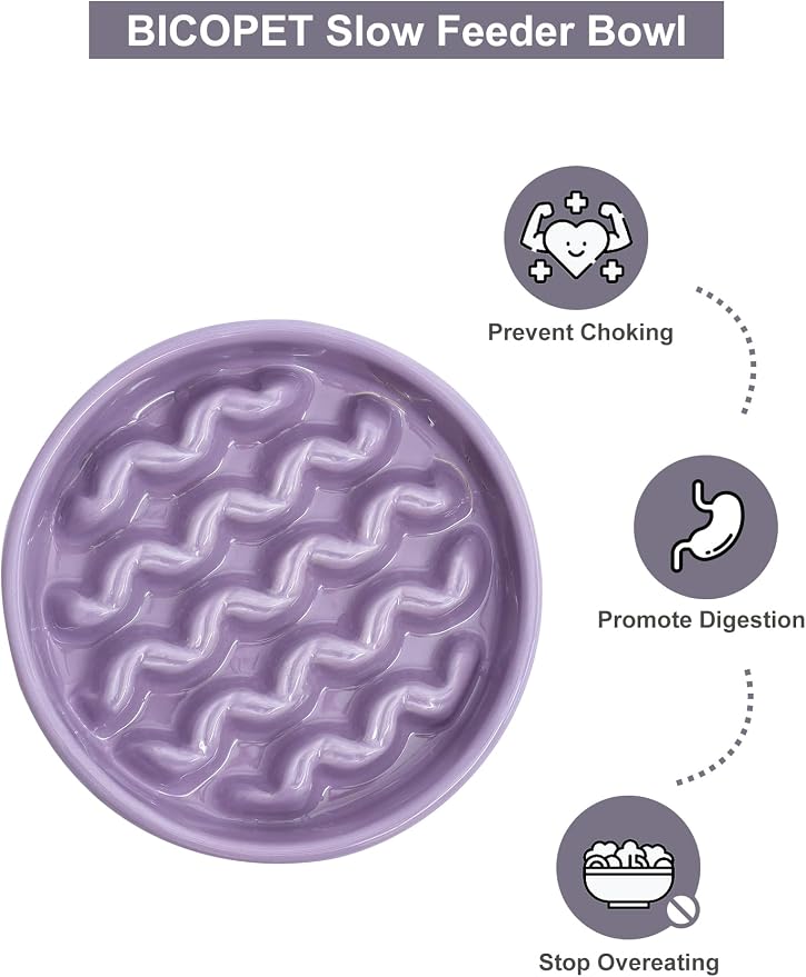 Ceramic Slow Feeder Dog Bowl, Maze Puzzle Non-Slip Silicone Base Stoneware Bowl for Small Medium Dogs, Heavy Duty Anti-Bloat Dog Food Bowl Dishwasher Safe – Pulple, Small