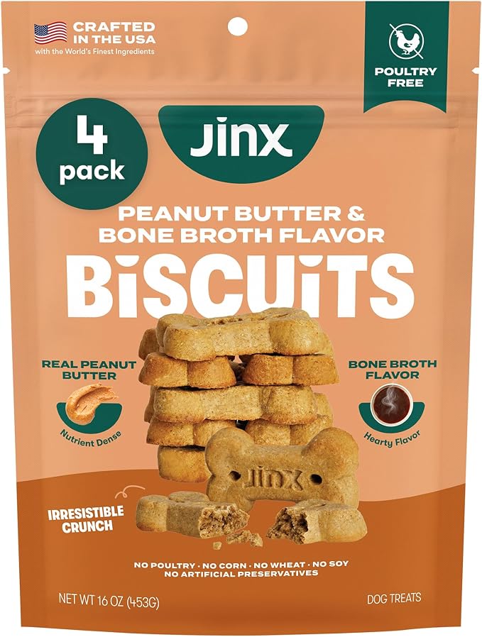 Jinx Oven-Baked Peanut Buter & Bone Broth Dog Biscuits Treats - Crunchy, All Natural, Nutrient Dense Dog Biscuits for Puppies, Adults & Seniors - 16oz