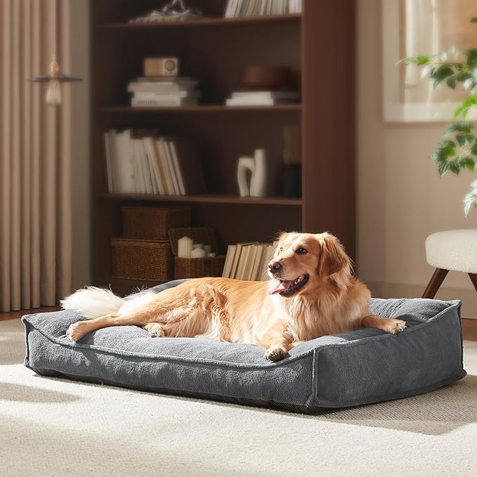 FURTIME XL Orthopedic Dog Beds Large Sized Dog, Extra Thick Supportive Comfort Pet Sofa, Ergonomic Slant Dog Couch with Removable Washable Cover, Ultra Soft Surface & Non-Slip Bottom, Light Grey, 42"