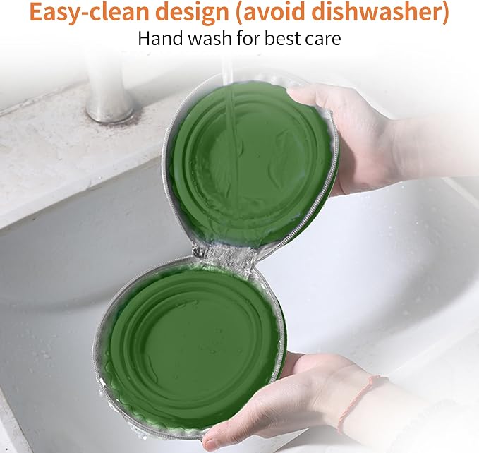 Collapsible Dog Bowls, 2-in-1 Travel Double Bowl Water Food Feeder Portable Pet Traveling Camping & Walking 25oz (Green)
