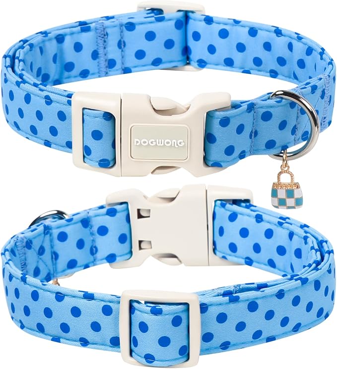 DOGWONG Blue Polka Dots Dog Collar for Large Dogs, Summer Spring Beach Hawaiian Dog Collars, Blue Boy Dogs Collars for Large Dogs, Neck 42-66 inches