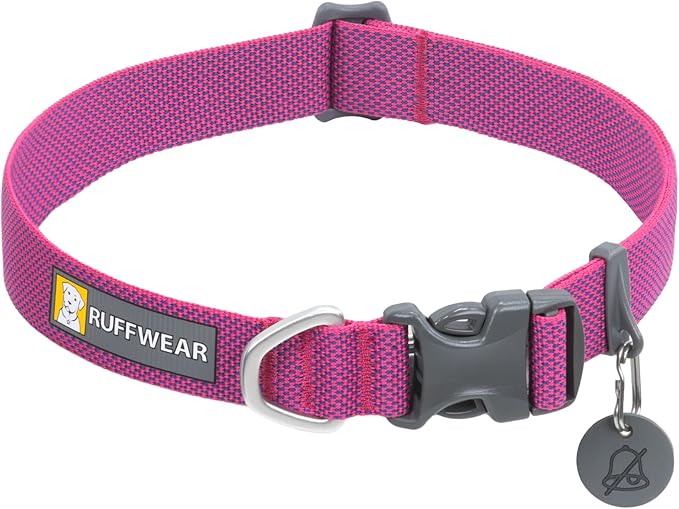 Ruffwear, Hi & Light Dog Collar, Ultralight Quick Release Buckle, Adjustable Trail Running Polyester Collar with Silent ID Attachment, Alpenglow Pink, 9"-11"