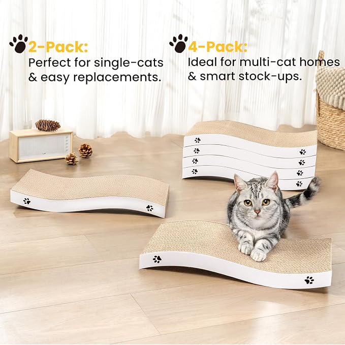Cat Scratcher, Durable Scratch Pad, Corrugated Cardboard Scratching Board for Indoor Cats, Heavy Duty, Double-Sided Usability, Recyclable, with Catnip, Large, 2 Pack