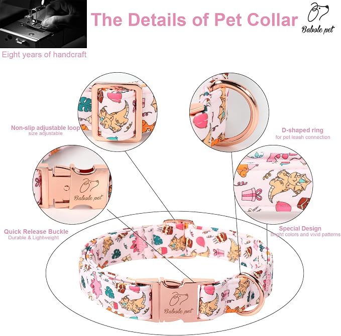 Cute Dinosaur Dog Collar - Adjustable Cartoon Girl Dog Collars for Giant Large Dogs, Heavy Duty Metal Buckle Pet Collar, Pink Dino, XL