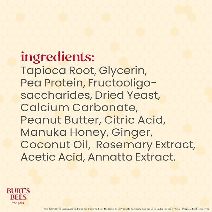 BURT'S BEES FOR PETS Dental Treats for Dogs with Manuka Honey & Ginger, 98% Natural Origin, Holistic Oral Care, Freshens Breath, Peanut Butter Flavor, Medium/Large Size, 5 ct, 7.0 Oz