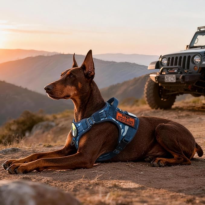rabbitgoo Dog Harness for Large Dogs No Pull, Tactical Service Pet Vest with Molle and Control Handle, Adjustable and Reflective Military Harness for Easy Walking and Training, Blue Camo, XL