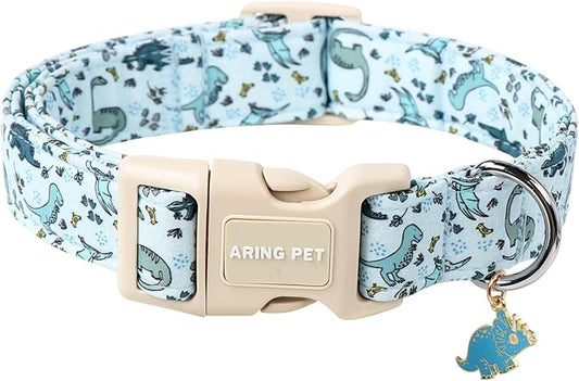 ARING PET Dinosaur Dog Collar, Blue Summer Pet Collars with Quick Release Buckle for Puppy Small Medium Large Boy Girl Dogs-S