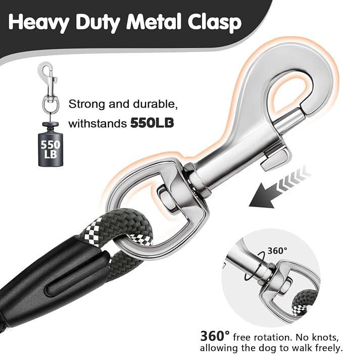 Dog Leash Heavy Duty 4/5/6ft XiaZ 2 Handles Dog Leashes for Medium Large Dogs 1/2 Inch 1000lb Strength Reflective PVC Waterproof-Handles Metal Hook Dual-Handle Rope Leash Nighttime Safety