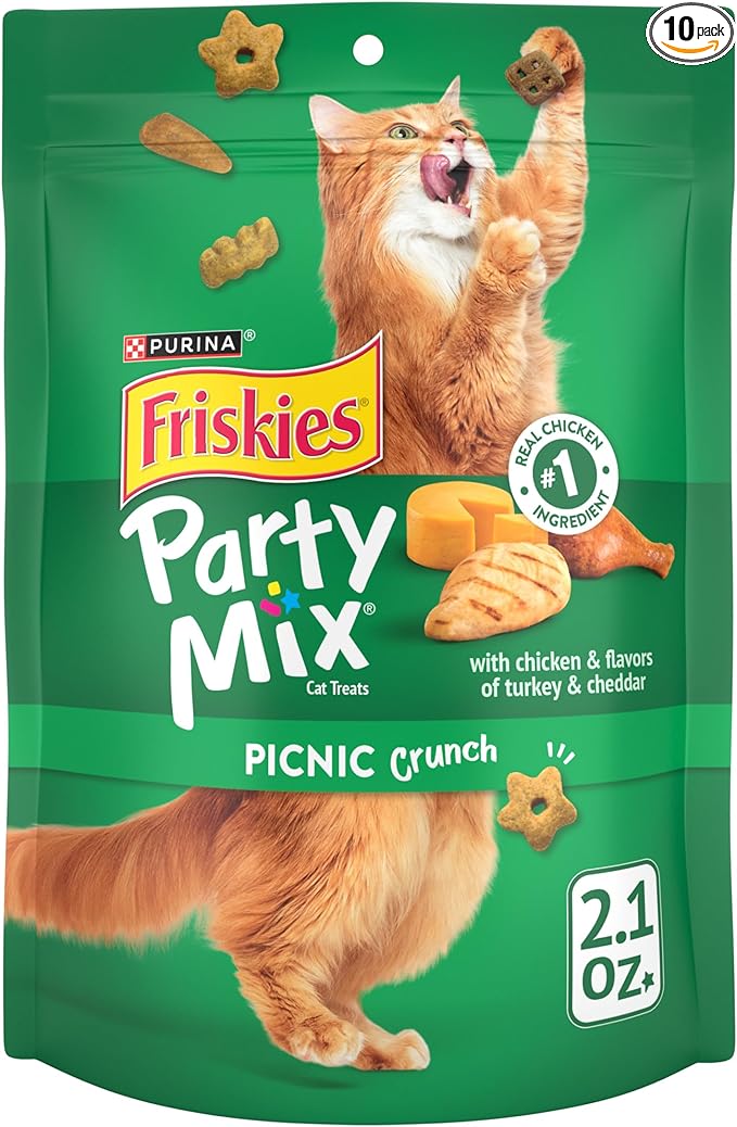 Purina Friskies Cat Treats, Party Mix Picnic Crunch - (Pack of 10) 2.1 oz. Pouches