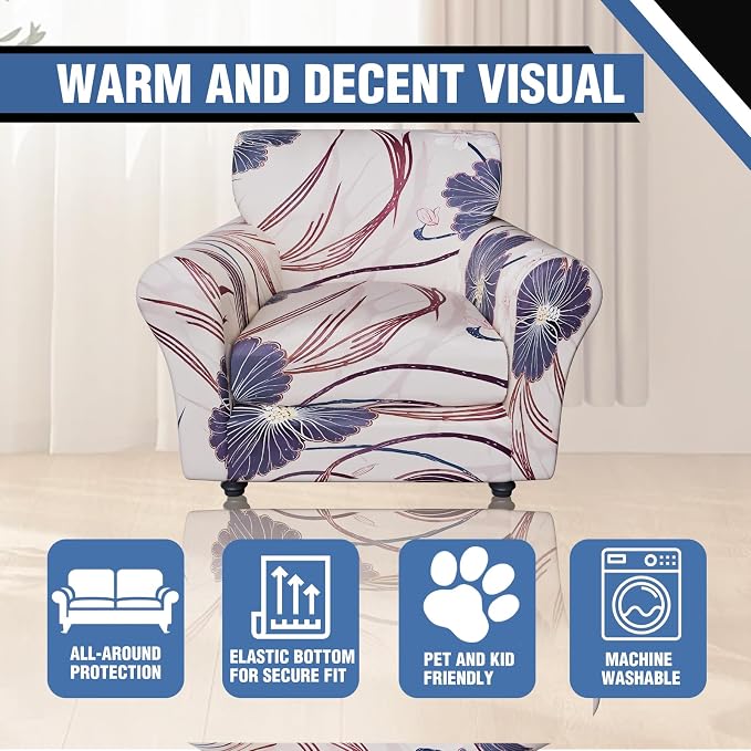 Stretch Couch Covers, Floral Printed Sofa Covers,2 Piece Armchair Slipcover with Separate Sect Cover,Washable Sofa Slipcover, Pet Friendly Furniture Protector Fit for Home (Armchair,Earthy Yellow)