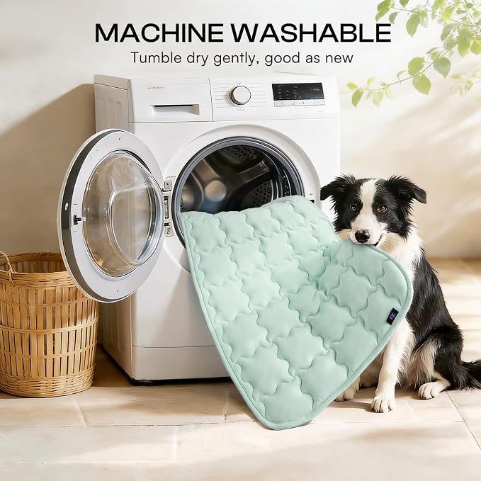 Luciphia Premium Dog Cooling Mat Non-Slip Q-MAX>0.5 Self-Cooling Pad for Medium Pet Indoor Portable Kennel Puppy Bed for Summer Crate Pad for Dog Washable Green 30x40 inches