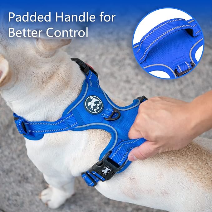 PoyPet No Pull Dog Harness, No Choke Reflective Dog Vest, Adjustable Pet Harnesses with Easy Control Padded Handle for Small Medium Large Dogs(Royal Blue,L)