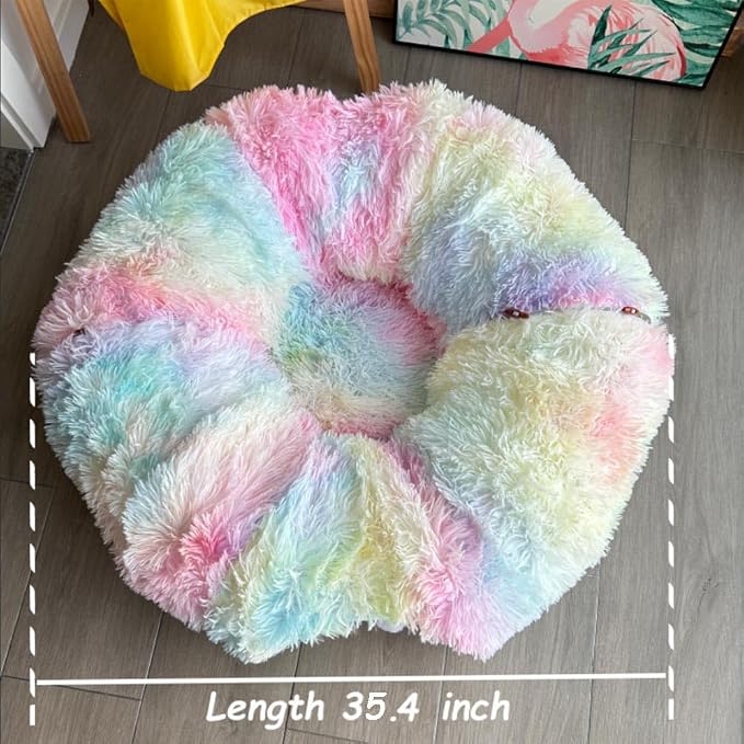 Cat Bed Tunnel Tube Toy Rainbow Plush Round, Collapsible Pet Tunnels for Indoor Cats, Interactive Toys Play Tubes with Hanging Ball for Kitty, Puppy, Rabbit for Fun Playtime & Exercise