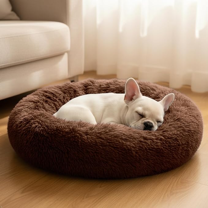 Comfort Donut Dog Bed - Ultra-Soft Pet Bed with Neck Support, 3 Sizes (Machine Washable) for Small/Medium/Large Dogs & Cats(Coffee,24''Lx24''Wx8''Th)