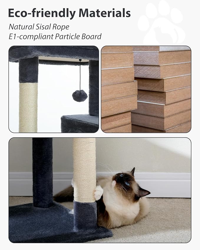 MUTTROS Cat Tree for Large Cats with Metal Plush Big Hammock, 56.3" Cat Tower for Indoor Cats with 2 Door Condo House, 6-Tier Cat Shelves with Scratching Posts and Large Top Perch, Dark Gray