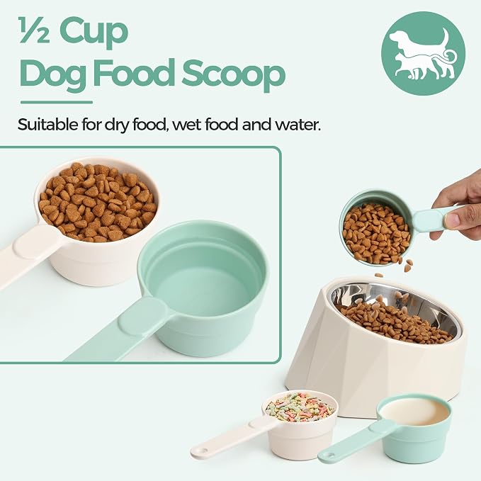 ComSaf MSBC Measuring Dog Food Scoop - 1/2 Cup Scoop Measuring Cup for Dog Cat Ferret Rabbit Bird Food, Melamine Half Cup with Handle, Food-Grade 1/4 Pet Feed Scoop, Dishwasher Safe, Green
