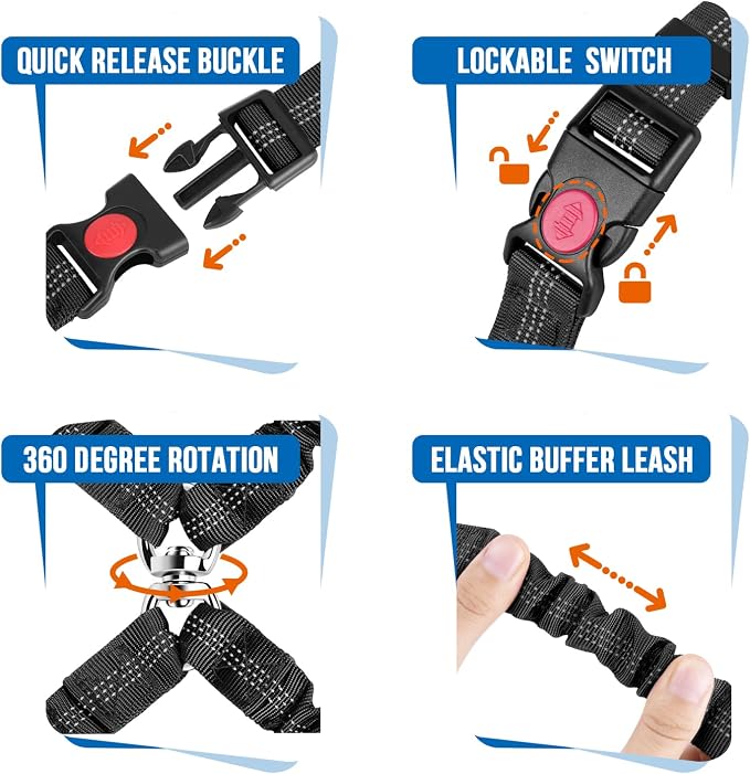 Lukovee Double Dog Seat Belt, New Dual Pet Car Headrest Restraint Safety Seatbelt No Tangle Dog Leash Duty Adjust Elastic Bungee Puppy Lead Splitter Connect Harness in Vehicle Travel for 2 Dogs,Black