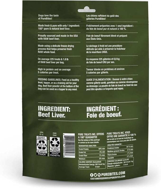 PureBites Beef Freeze Dried Dog Treats, 1 Ingredient, Made in USA, 8.8oz